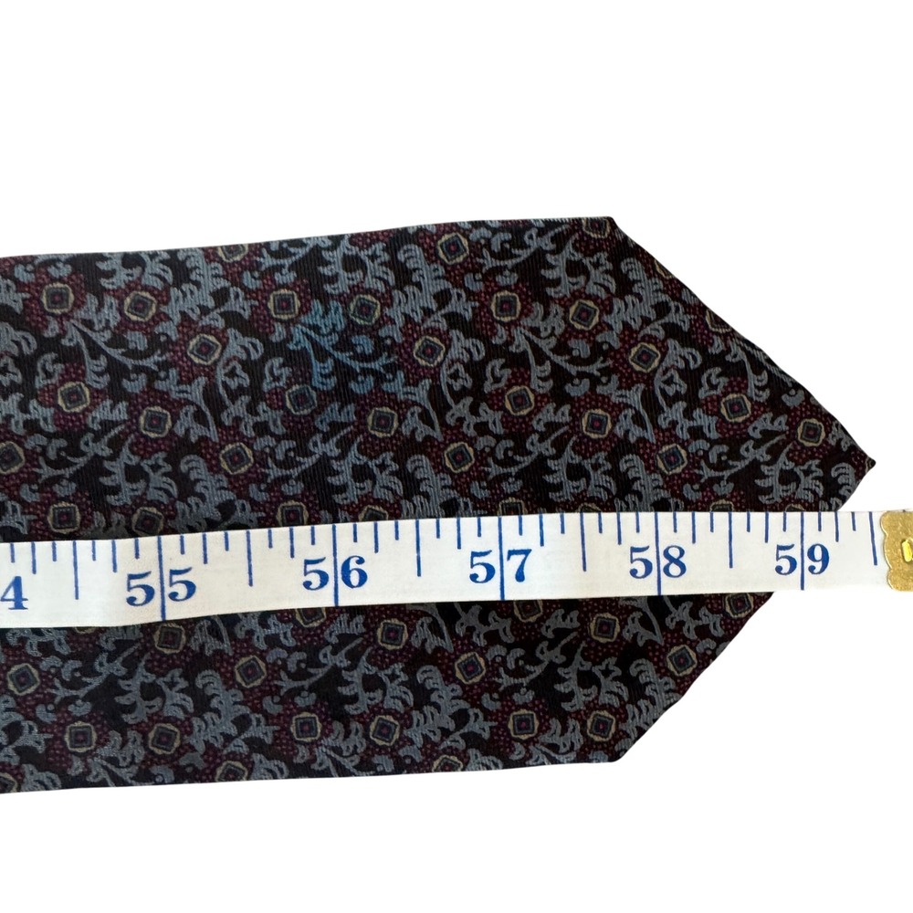 Lanvin Paris Silk Tie Set Bundle 2 Floral Geometric Grey Burgundy Made in Italy - Picture 4 of 8